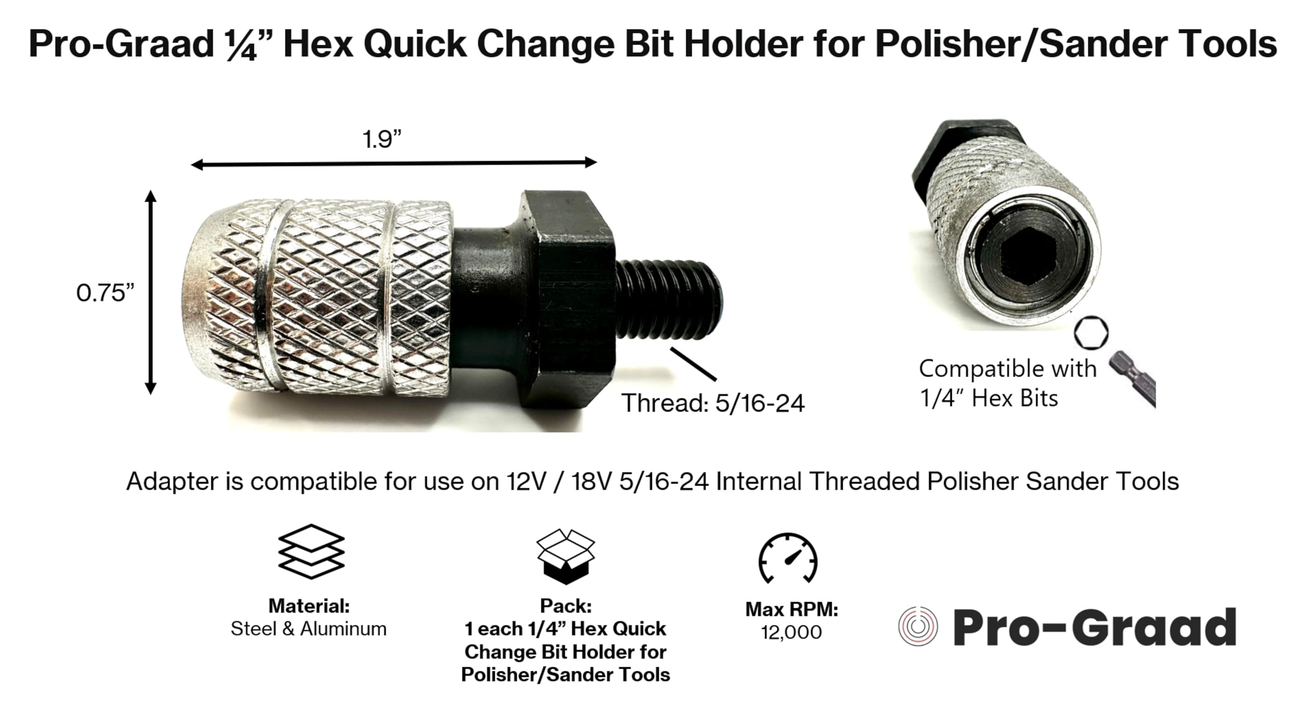 Pro-Graad Adapter for Orbital/DA & 12V Cordless Polisher Sander Tools with Inte