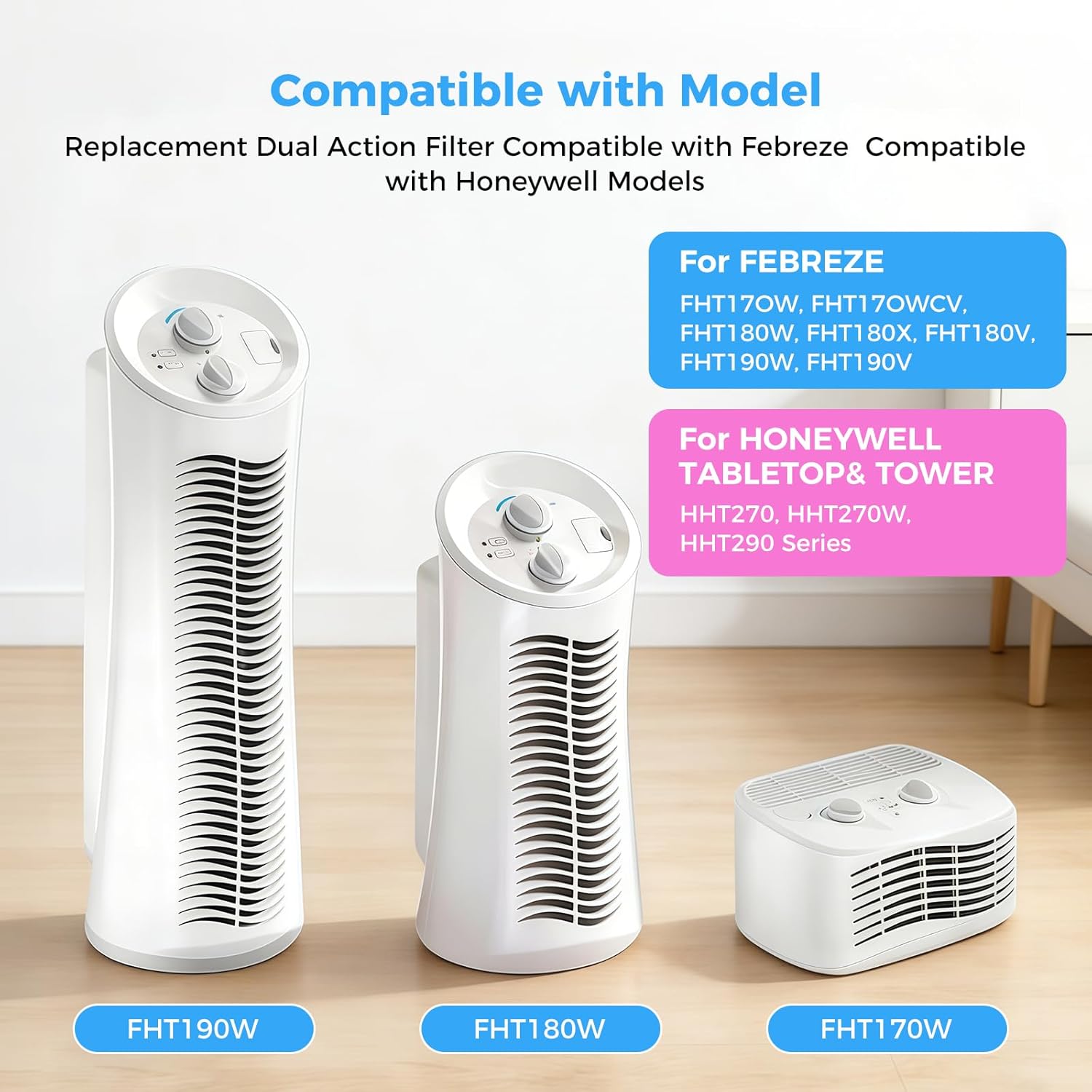 6 Pack U Filter Replacement Compatible with Honeywell HRF201B, HHT270, HHT270W, HHT290 and For Febreze FRF102B, FHT190W, High-Efficiency Air Filter with Activated Carbon Filter for Dust Pet Smoke