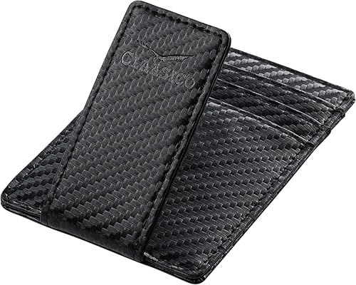 Billetera de cuero con clip para dinero, bolsillo frontal delgado, bloqueo RFID con imán súper fuerte