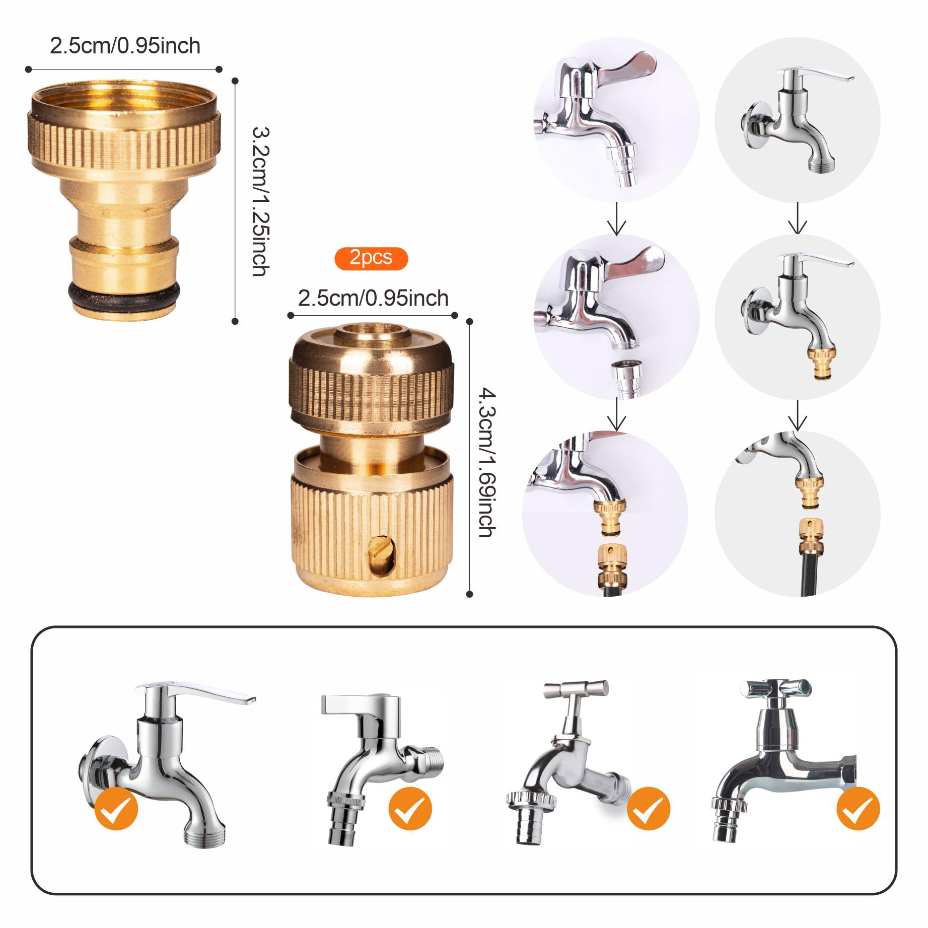 ZSYIULIA Brass Tap Connector, Kitchen Sink & Garden Hose Adapter, Brass Garden Hose Tap Connector, 3/4", Gold - Image 2