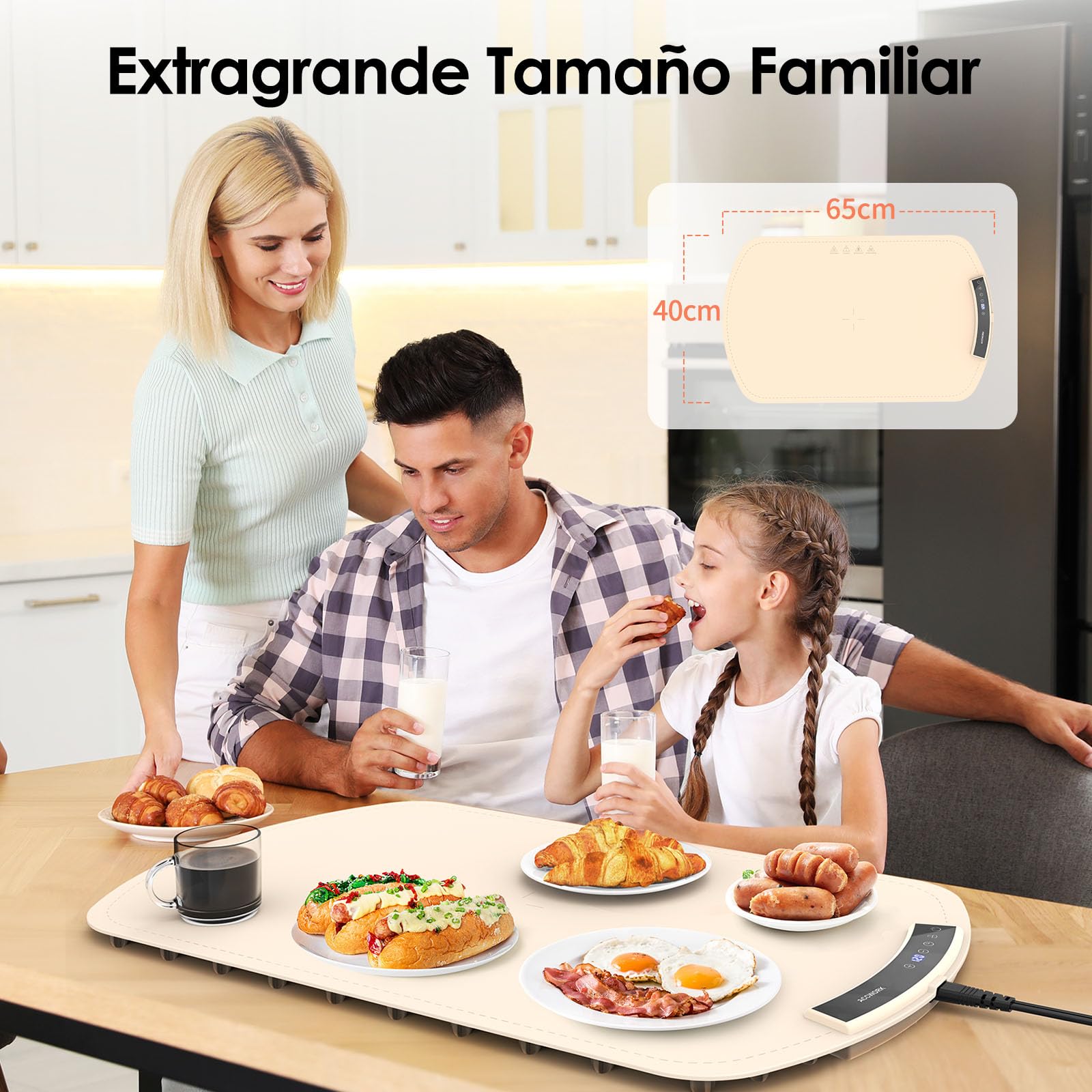 Bandeja Calentadora Eléctrica para Buffets y Fiestas, Alfombrilla Calentadora de Silicona para Alimentos con 9 Ajustes de Temperatura - Temporizador de 12 horas, Almacenamiento Enrollable