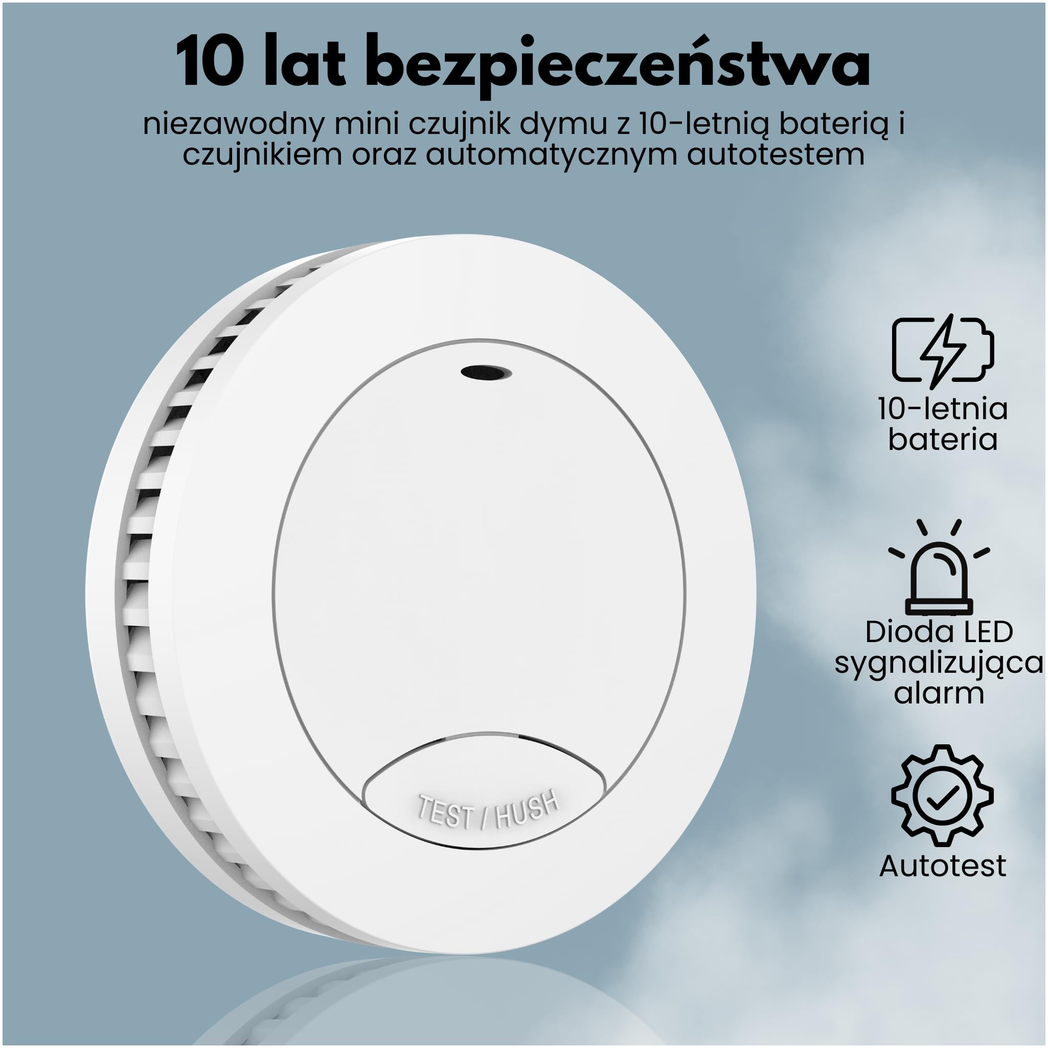 Aroha Safety Pro Mini Czujnik Dymu - Bateria 10 Lat - Bardzo Cienki Design - Zestaw 5 szt.
