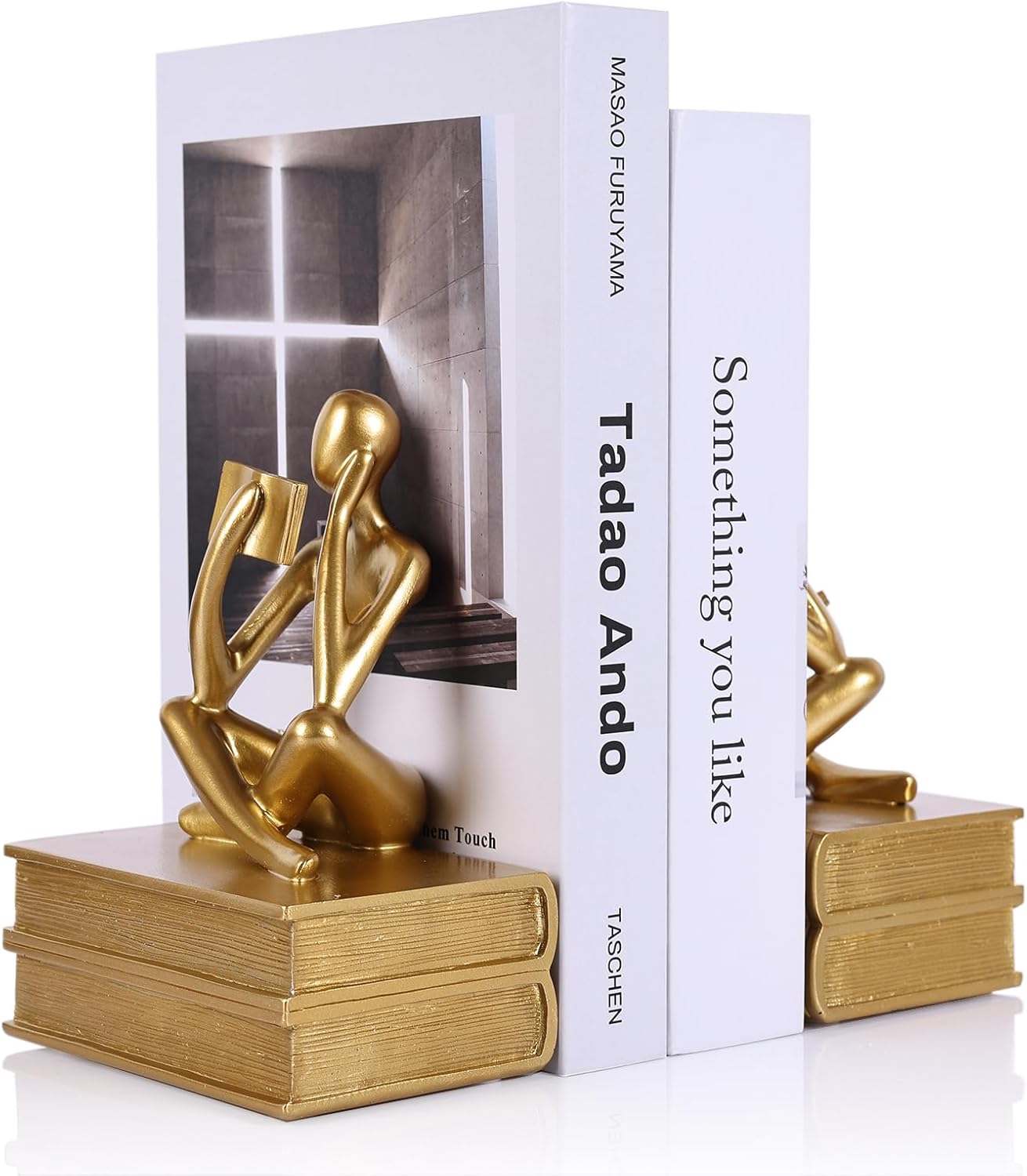 Heavy Duty Book Ends for Shelves, Thinker Bookends Set of 2 Decorative Book Ends for Heavy Books, Modern Unique Shelf Decor for Home Office Living Room Desk