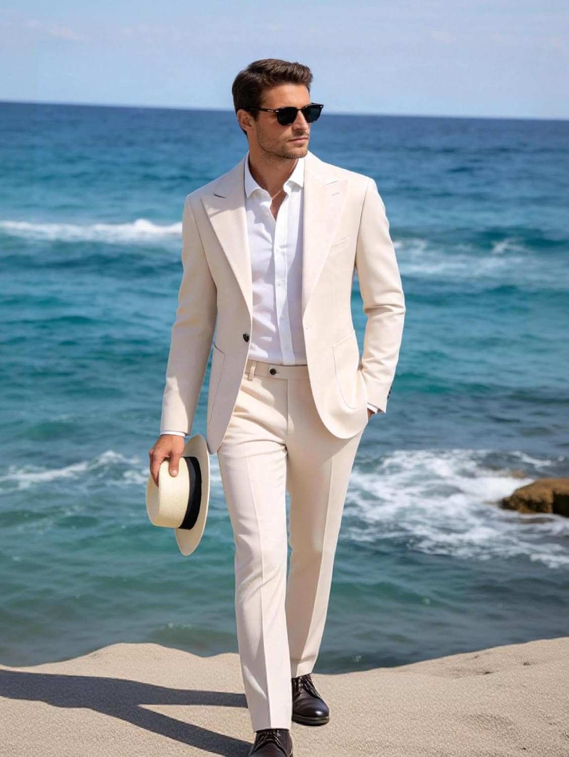 MOGU 2 Piece Mens Linen Suit Casual Summer Beach Suits Lightweight One Button Jacket Pants for Wedding Travel Dinner
