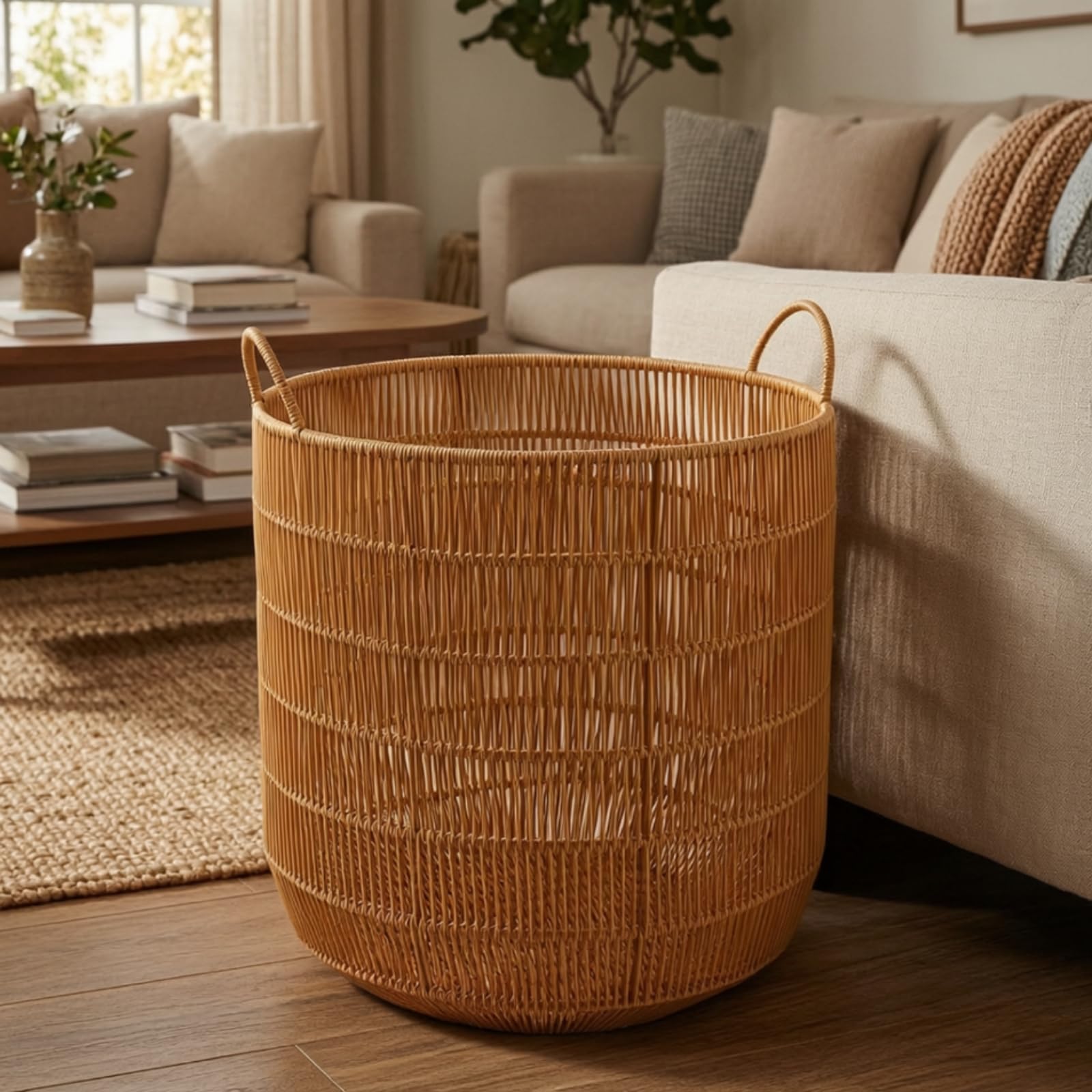 Cesto in Rattan Traspirante Contenitore | Decorativo, Robusto, Cesto Portaoggetti con Manici, per Soggiorno, Neonati