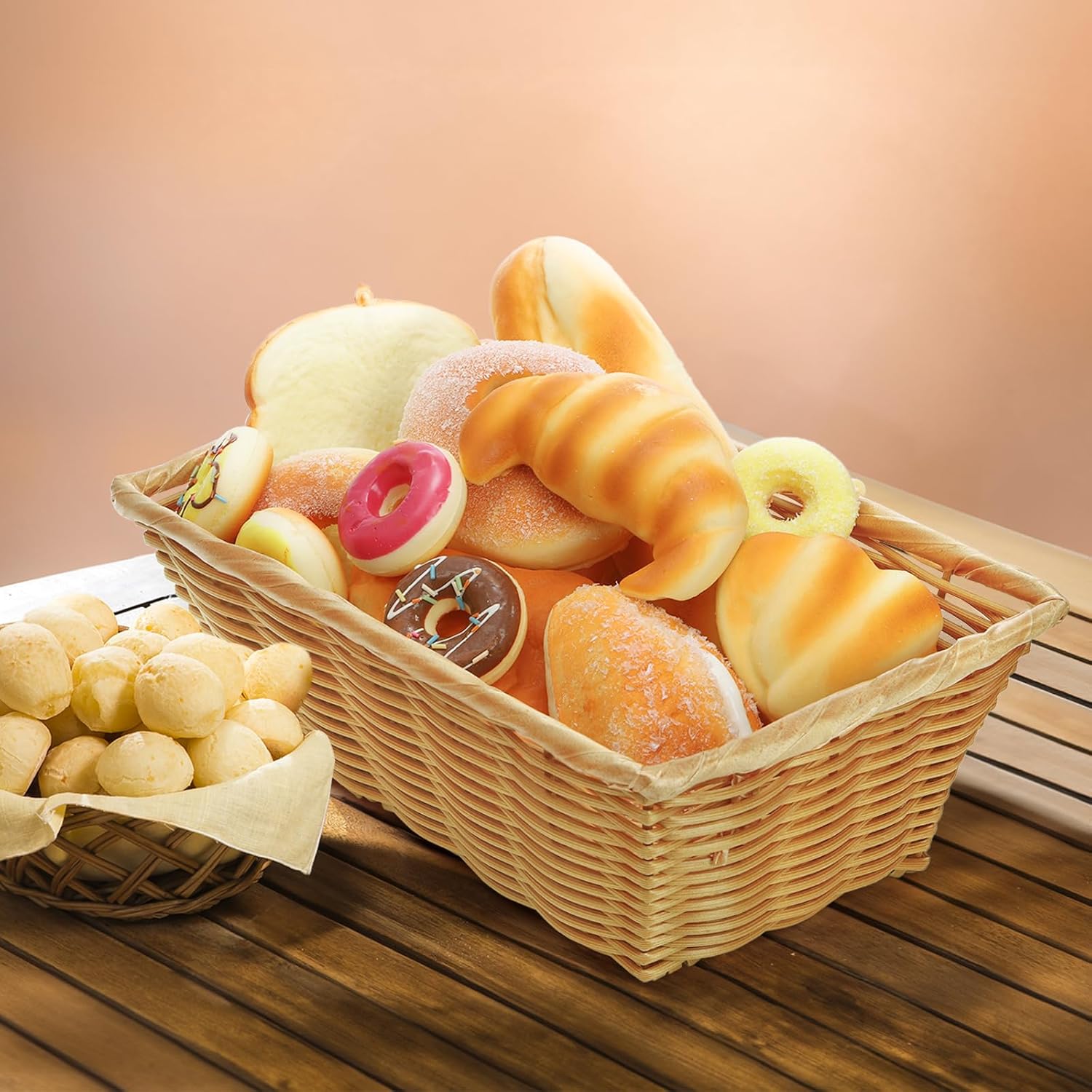 Coloch 6 Pack Plastic Woven Bread Basket, 12 Inch Imitation Rattan Fruit Basket Stackable Rectangle Serving Baskets for Fruit, Bread, Vegetable, Towel, Home, Outdoor Use