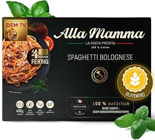 Alla Mamma Spaghetti Bolognese glutenfrei 400g I Italienisches Fertiggericht I 100% natürliche & authentische Pasta I Schnell in der Mikrowelle zubereitet I Ungekühlt bis zu 12 Monate haltbar