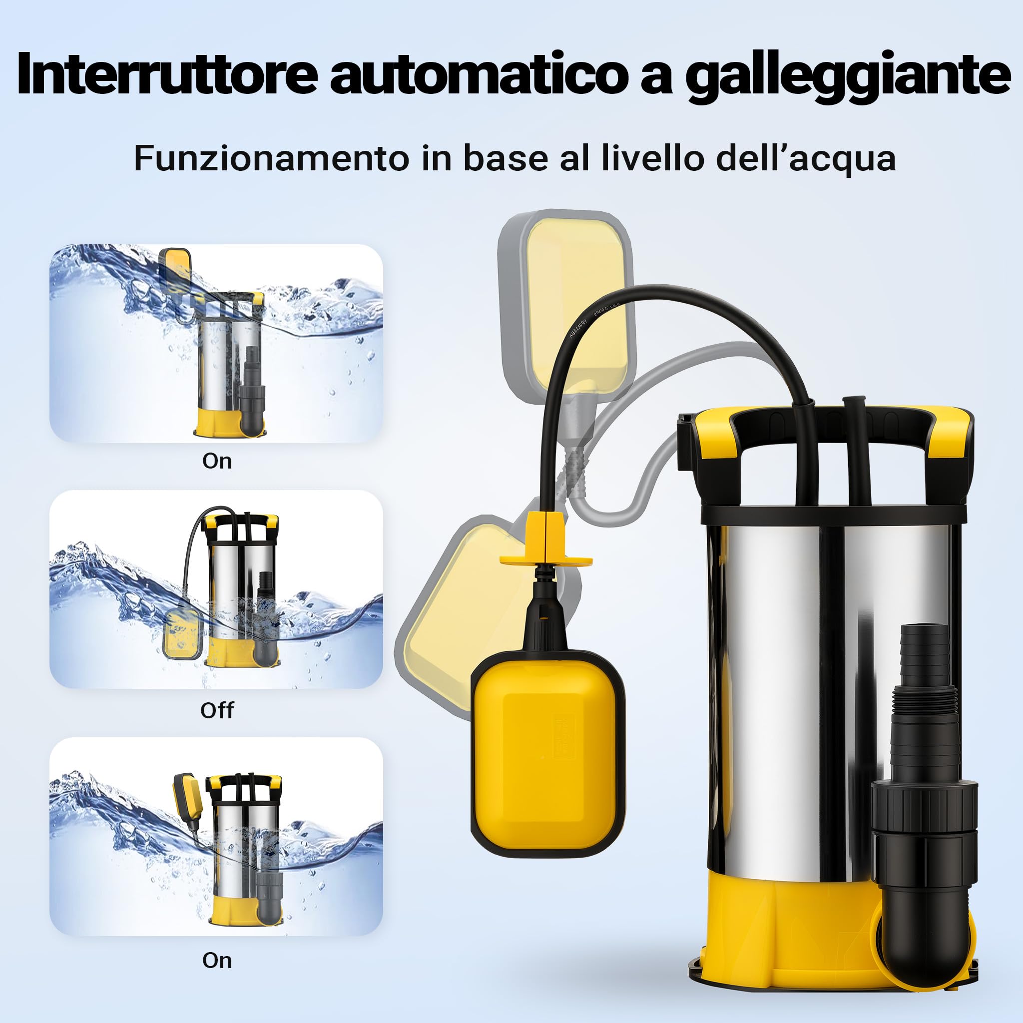 Wiltec Pompa sommersa, 850W 15000 l/h, profondità max 7 m, Elettropompa a immersione per pozzi e cisterne