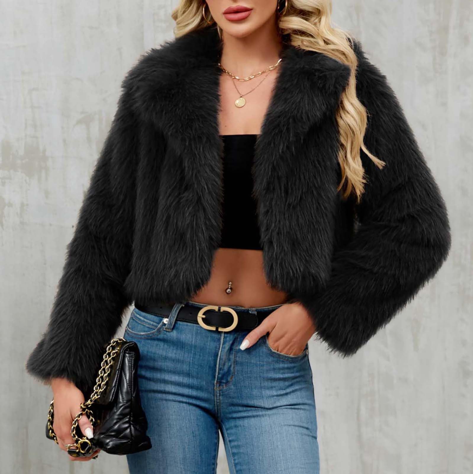 Chaqueta Mujer Invierno de Pelo Sintético Cuello Solapa Abrigo de Lana de Piel Artificial Elegante Chaquetas Manga Larga de Forro Polar de Doble Cara Abrigada y Gruesa Peluche Cárdigan Frente Abierto