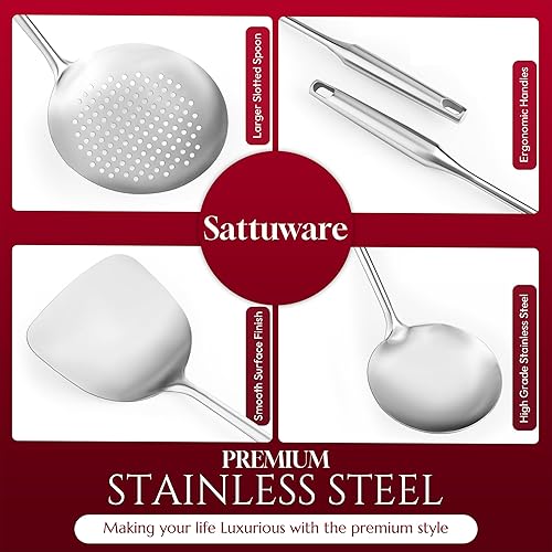 Miniatura 3 de Juego de utensilios de cocina de acero inoxidable de 6 piezas con asas ergonómicas  Herramientas de cocina resistentes al calor, incluye espátula