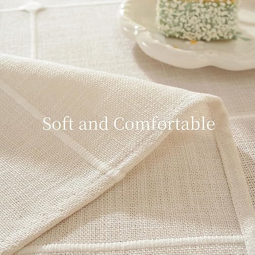 Miniatura 4 de Zobesta Mantel rectangular de lino blanco de 53 x 120 pulgadas, mantel de lino blanco de algodón para mesas rectangulares, mantel de cuadros de