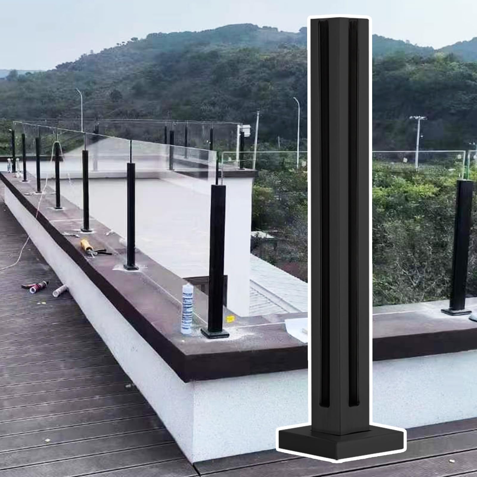 Poteaux de garde-corps en verre noir de 70 cm pour balustrade de terrasse