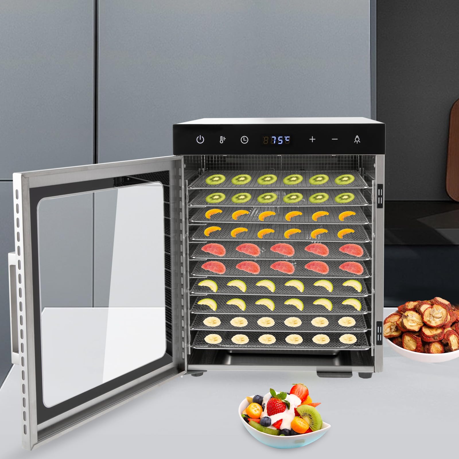 Deshidratador de Alimentos,Desidratadoras de Alimentos,Deshidratador de acero inoxidable, 800 W, secador de congelación, 34,5 x 35 x 43 cm, deshidratador de verduras, secador de frutas