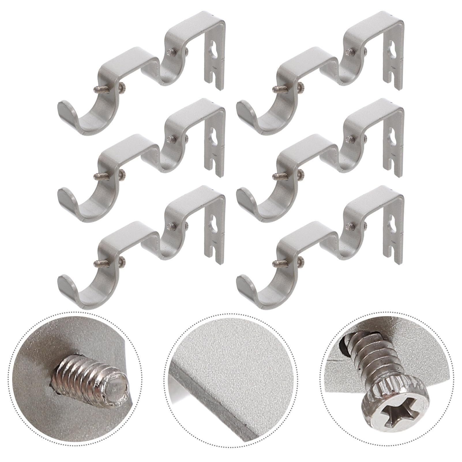 TOYANDONA Supports de Tringle à Rideaux en Fer Argentés, Lot de 6 Pièces