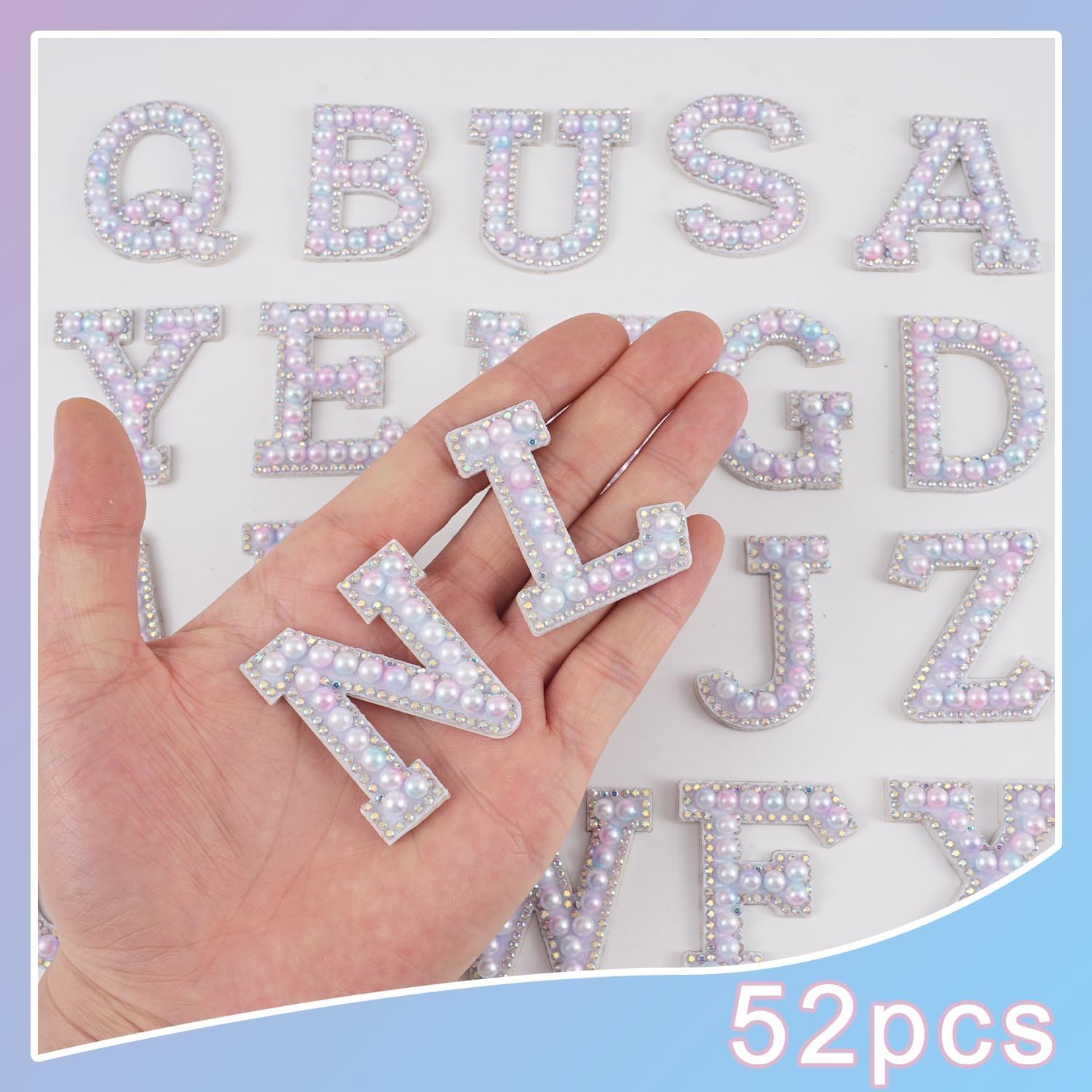 52 Pcs Self Adhesive Pearl Rhinestone Letter Patches, A-Z Glitter Appliques