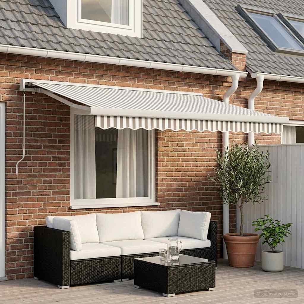 Tenda retrattile Grigio Chiaro Bianco 350 x 250 cm | Tela Poliestere Rivestimento PU, Costruzione Alluminio, Manuale, Per Giardino Terrazza