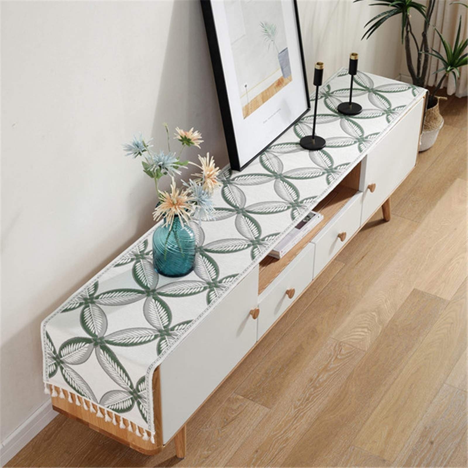 Runner da Tavolo Moderno, Runner Verde Poliestere Fiori Runner Tavola Decorazioni Casa 35x250cm