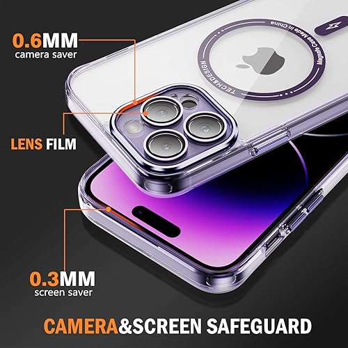 Miniatura 3 de Funda para iPhone 15 Pro con protector de pantalla compatible con MagSafe Diseño transparente magnético Anti amarillamiento Antideslizante Bonita
