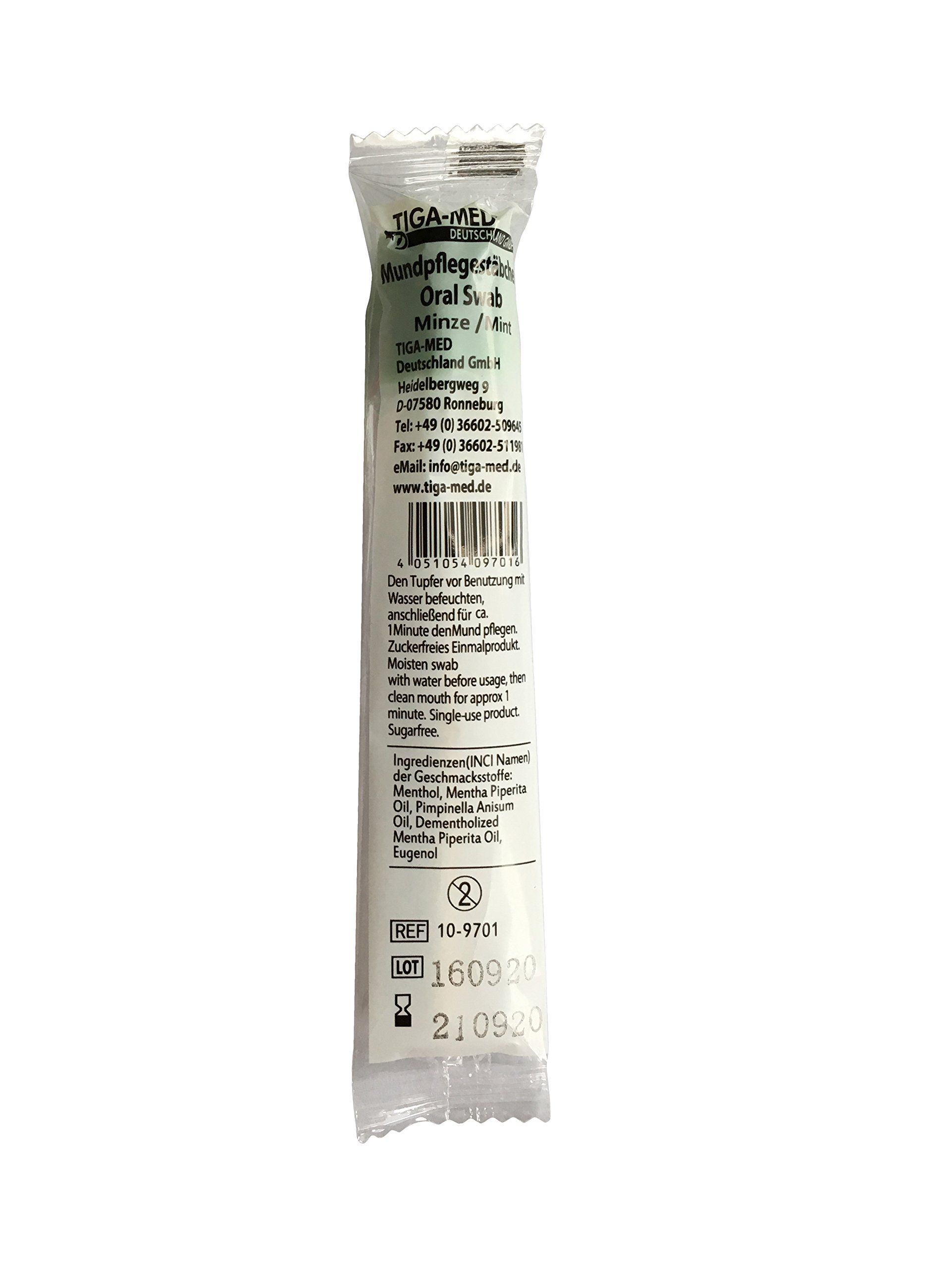 TIGA-MED Mundpflegestäbchen | 250 Stück | Einmal Oral Care Sticks zur Mundpflege | schonende Reinigung & Befeuchtung | hygienisch & saugfähig | einzeln verpackt in Spenderbox (Minze)