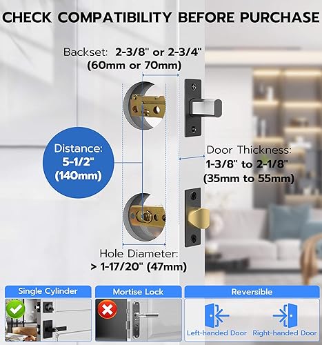 Miniatura 6 de Anweller Cerradura de puerta de entrada sin llave con juego de asa, cerrojo inteligente integrado y perilla para puerta delantera, teclado de código