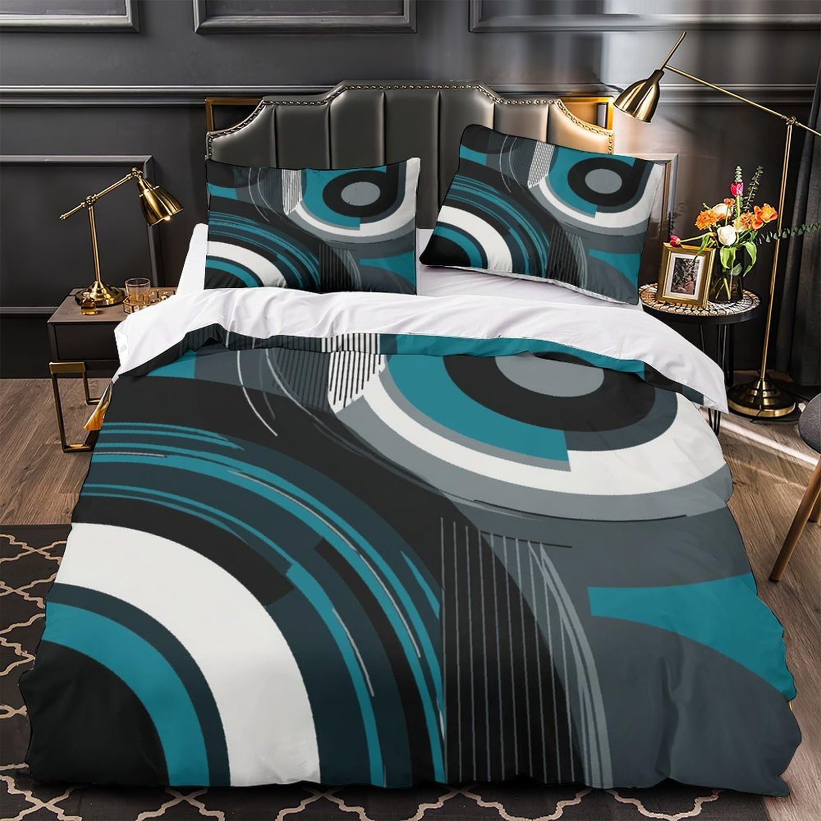 Abstract Circles Comforter Cover 3D Print Wrinkle-Resistant 3PCs Bed Linen Hidden Zipper Modern Geometric Quilt Cover Extra Soft Durable for Teens Youth Adults Women Kids Boys King（220x240cm）