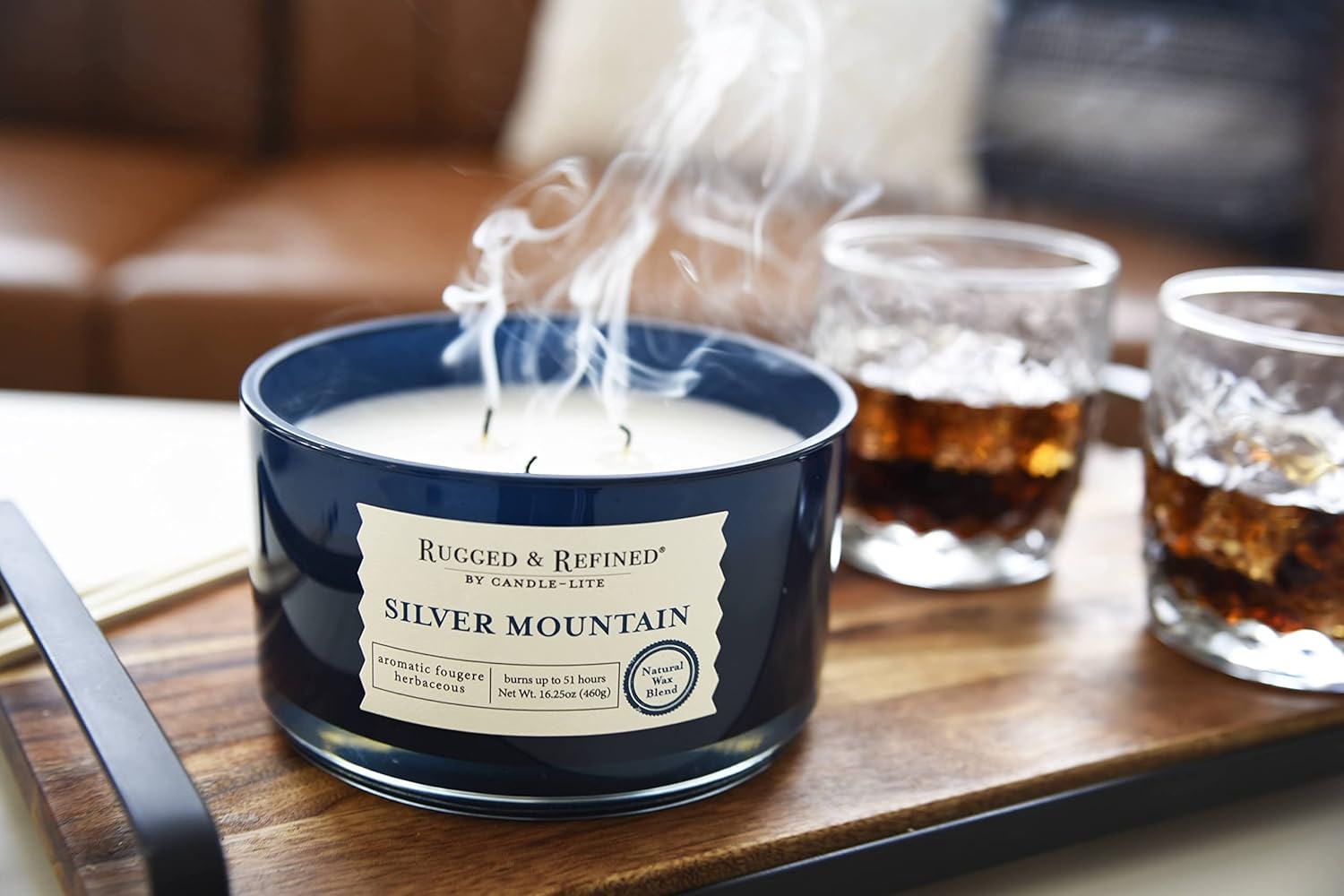 Candle-Lite Scented Candles for Men, Silver Mountain Fragrance, 16.25 oz Jar, 3-Wick, 51 Hours of Burn Time, Masculine Aromatherapy with Long Lasting Scent, Ideal Gift for Father's Day and Home Decor