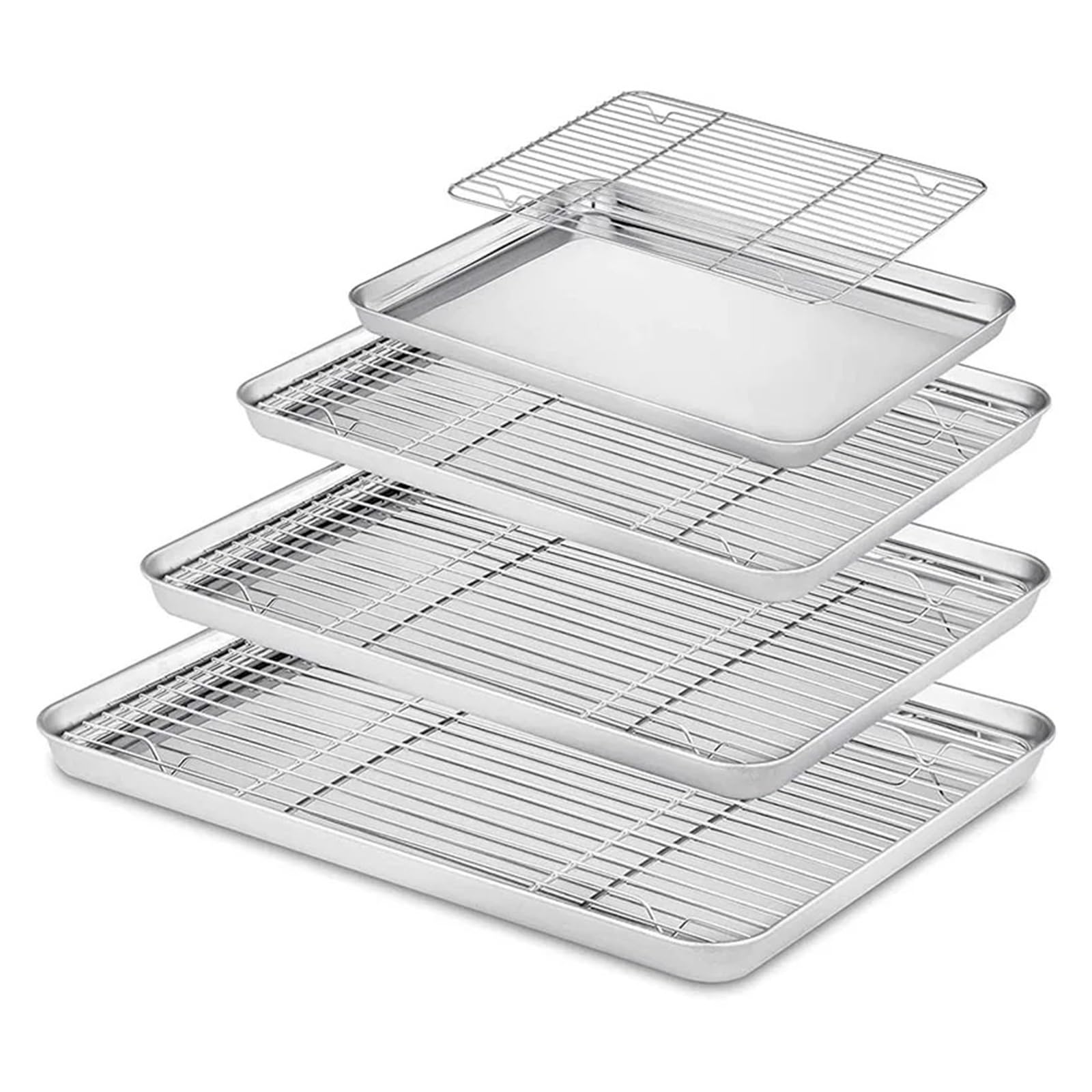 Rechteckige Grill-/Plätzchenbackform aus Edelstahl mit herausnehmbarem Abkühlgitter, Küchenhelfer, antihaftbeschichtetes Tablett, ofengeeignet(M set)