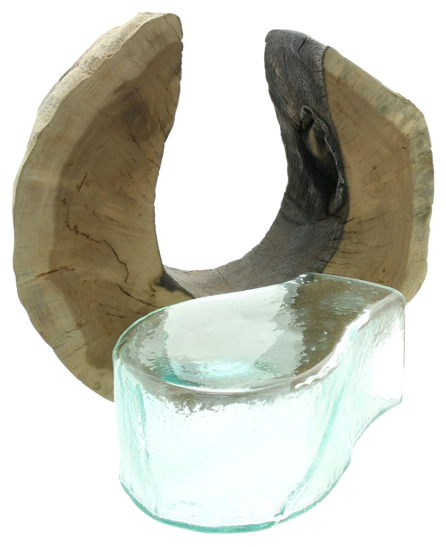 Dekoleidenschaft Vase Wurzelholz aus Holz & Glas, balinesische Handwerkskunst, Glasvase in Holzscheibe, Blumenvase