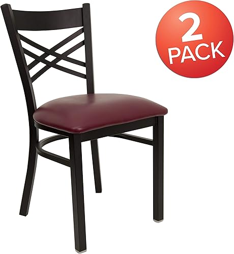 Miniatura 3 de Flash Furniture HERCULES Series - Juego de 2 sillas de restaurante de metal con respaldo en X, asiento de vinilo color burdeos Asiento de vinilo