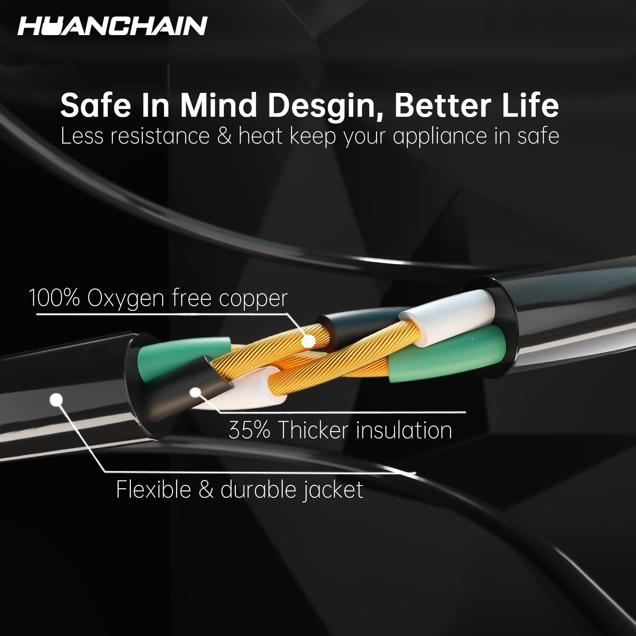 HUANCHAIN Cable alargador negro para interior y exterior, calibre 16/3, 50 pies, ignífugo, flexible, 3 pines, 13 A, 1625 W, 16 AWG SJTW, 2 unidades