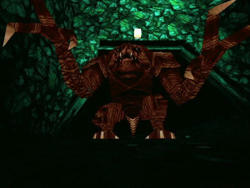 Screenshot of Kyle Katarn engaged in lightsaber combat within a cavernous environment.