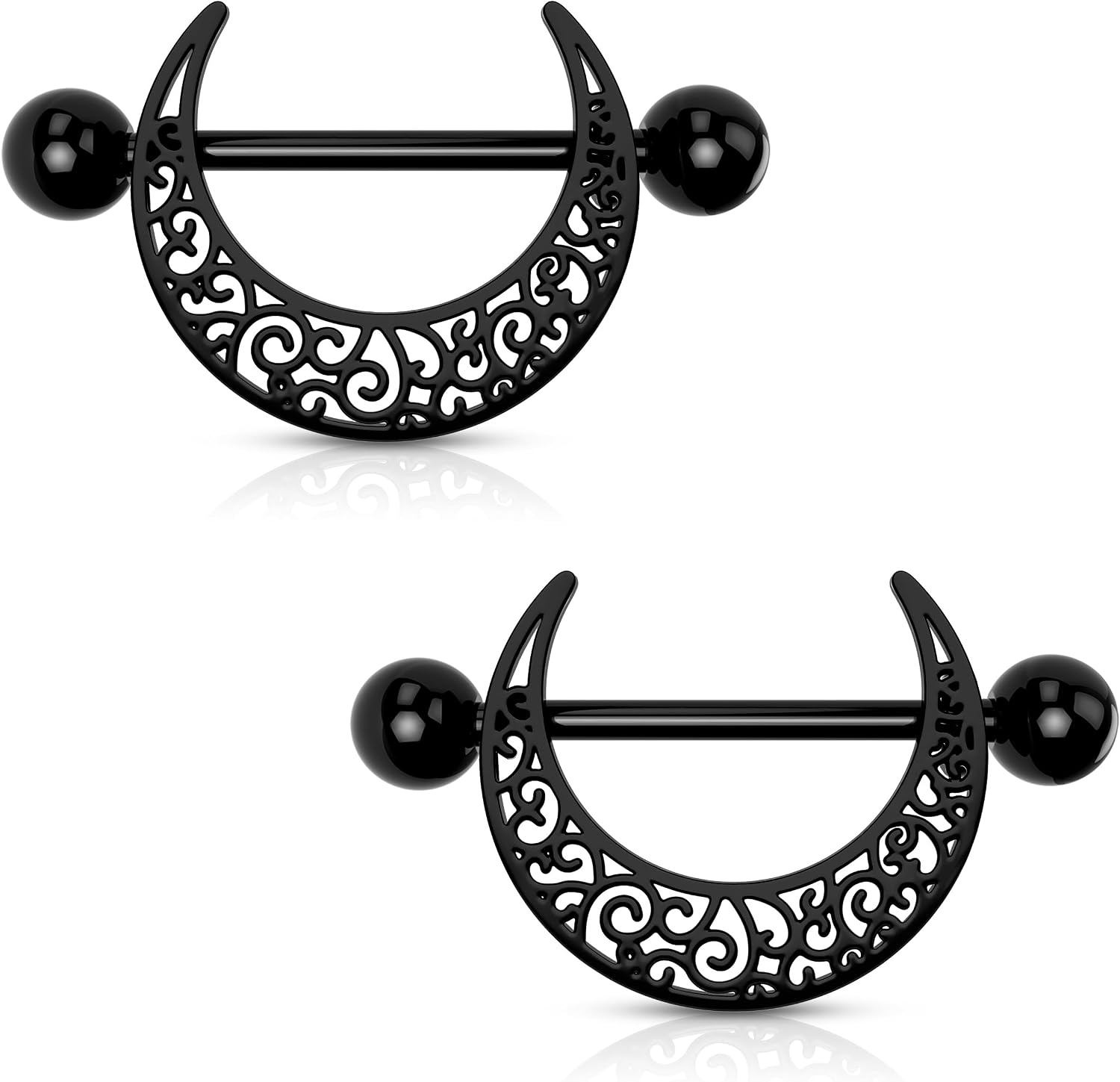 Melighting Black Nipple Rings 14G Pattern Piercing Jewelry for Women - Stainless Steel 316L Moon Barbell