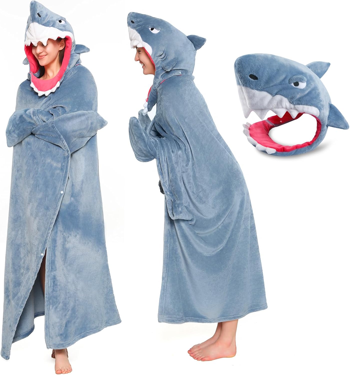 Shark Wearable Blanket Hoodie for Women and Kids, With Premium Soft Cozy Flannel, Detachable Head, Funny & Versatile Throw Wrap With Easy Movement, Shark Gifts for Adults,Oversized