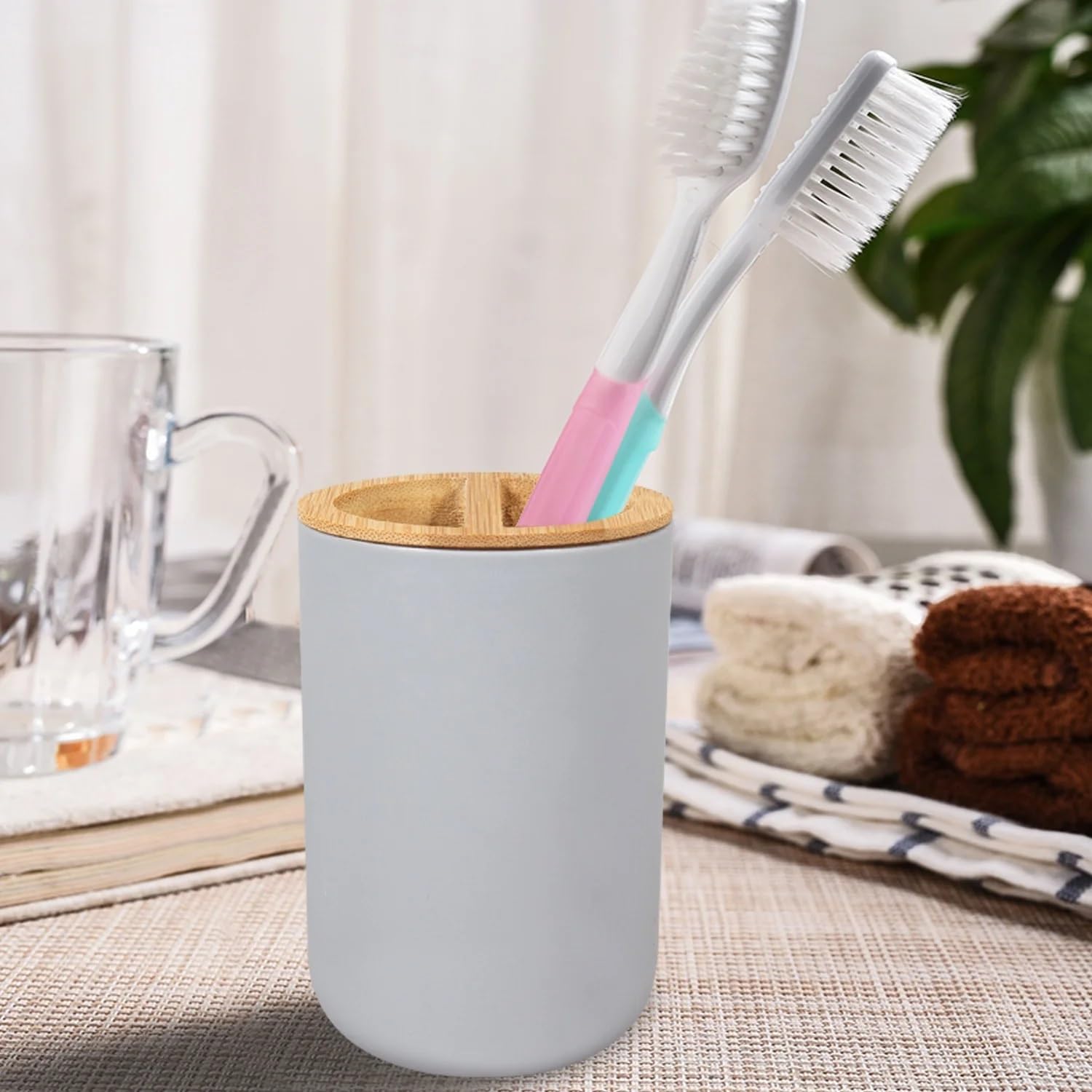 Accesorios De BañO Dispensador de loción y jabón, Set Accesorios baño, jabonera Madera Resina, Soporte for Cepillo Dientes, Vaso, Bomba, Botella, Taza, Blanco o Negro, 1 ud(Toilet Brush)