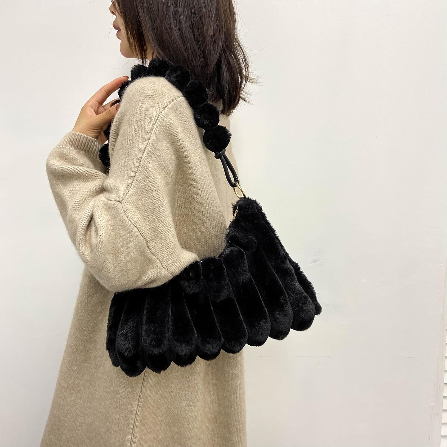 Furry Purse Y2K Fluffy Bags Faux Fur Purses for Women Fuzzy Tote Bag Plush Shoulder Handbags - Image 3