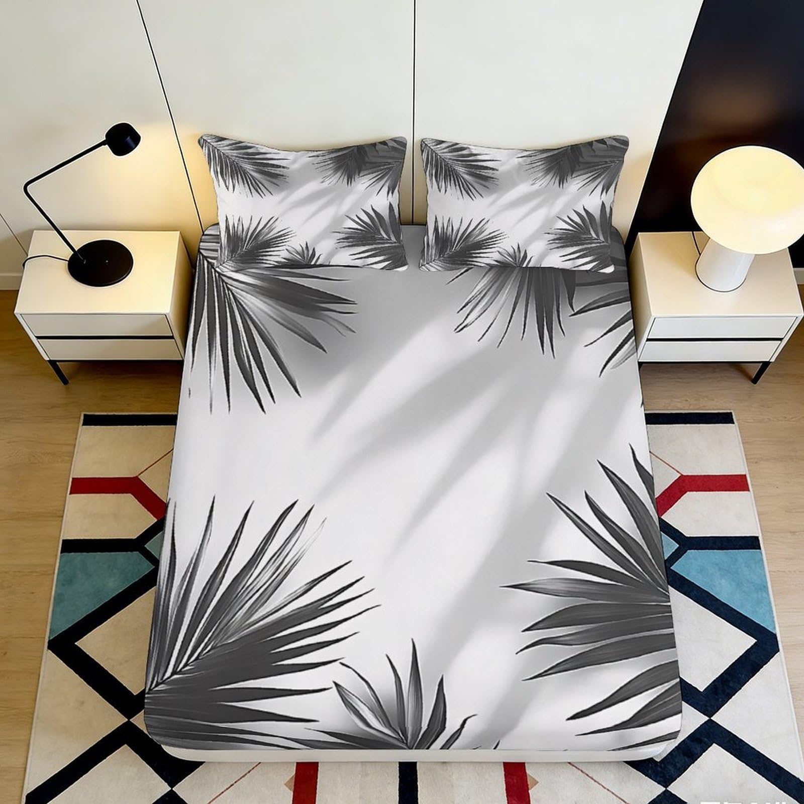 Pnayamiorkfel Style-4 3D Printed Monochrome Palm Fitted Sheet Microfiber Soft Breathable Tropical Leaves Mattress Cover For Bedroom Guest Room Decor 90X200x25cm