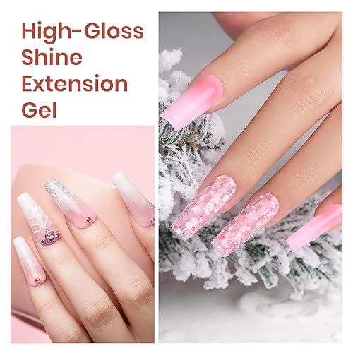 Miniatura 46 de Beetles - Kit de gel de extensión de uñas de polietileno con luz UV: juego de 6 colores de gel constructor rosa con purpurina blanca con capa base