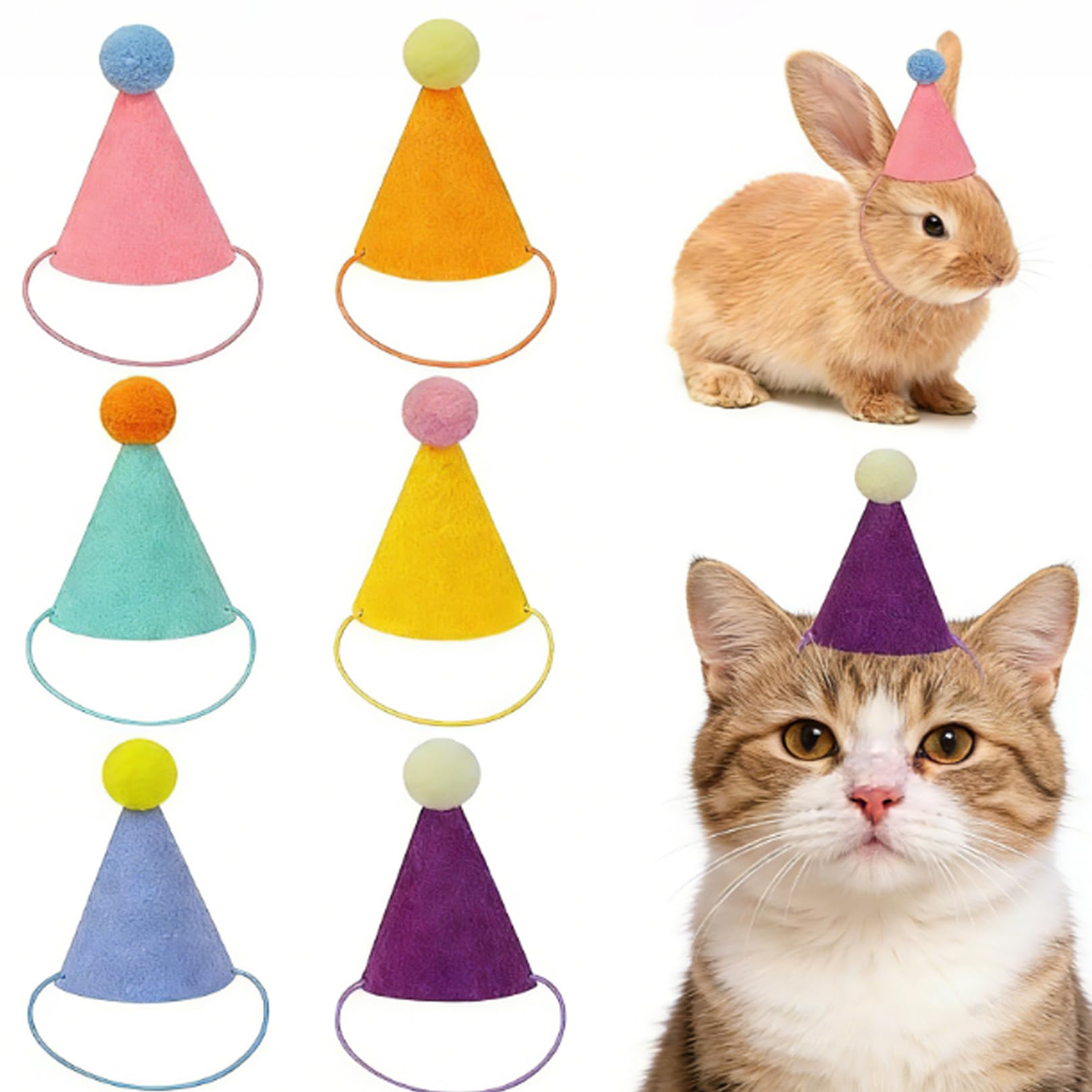 6 Pcs Party Hats for Teddys Mini Party Hats for Toy Animals Mini Party Hats for Cuddly Toys Cone Hats for Birthday Parties Dolls Dogs Cats Various Animal Birthday Decorations Party Decor Cute