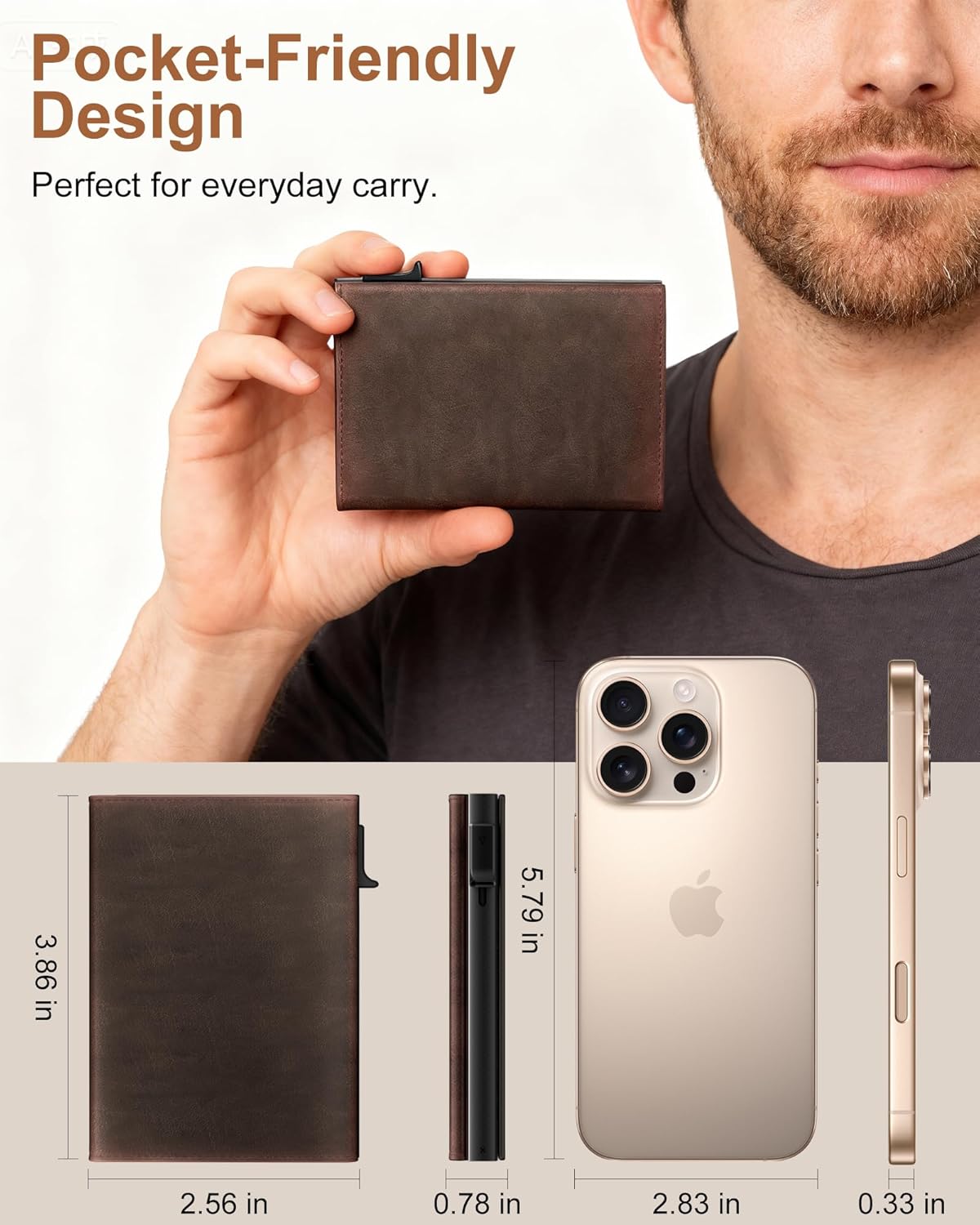 Wallet for Men Card Holder: Pop Up Card Case, RFID Blocking, Premium Genuine Leather, Slim, Minimalist, Front Pocket - 14 Card Capacity | ID Window | Cash Slot (Brown) - Image 5