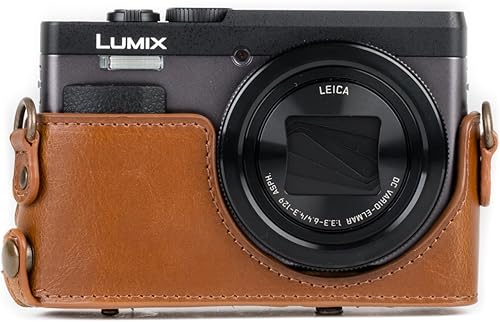 Miniatura 3 de MegaGear MG1260 Ever Ready - Funda de piel para cámara compatible con Panasonic Lumix DC-ZS80, DC-ZS70, DC-TZ95, DC-TZ90, color marrón claro