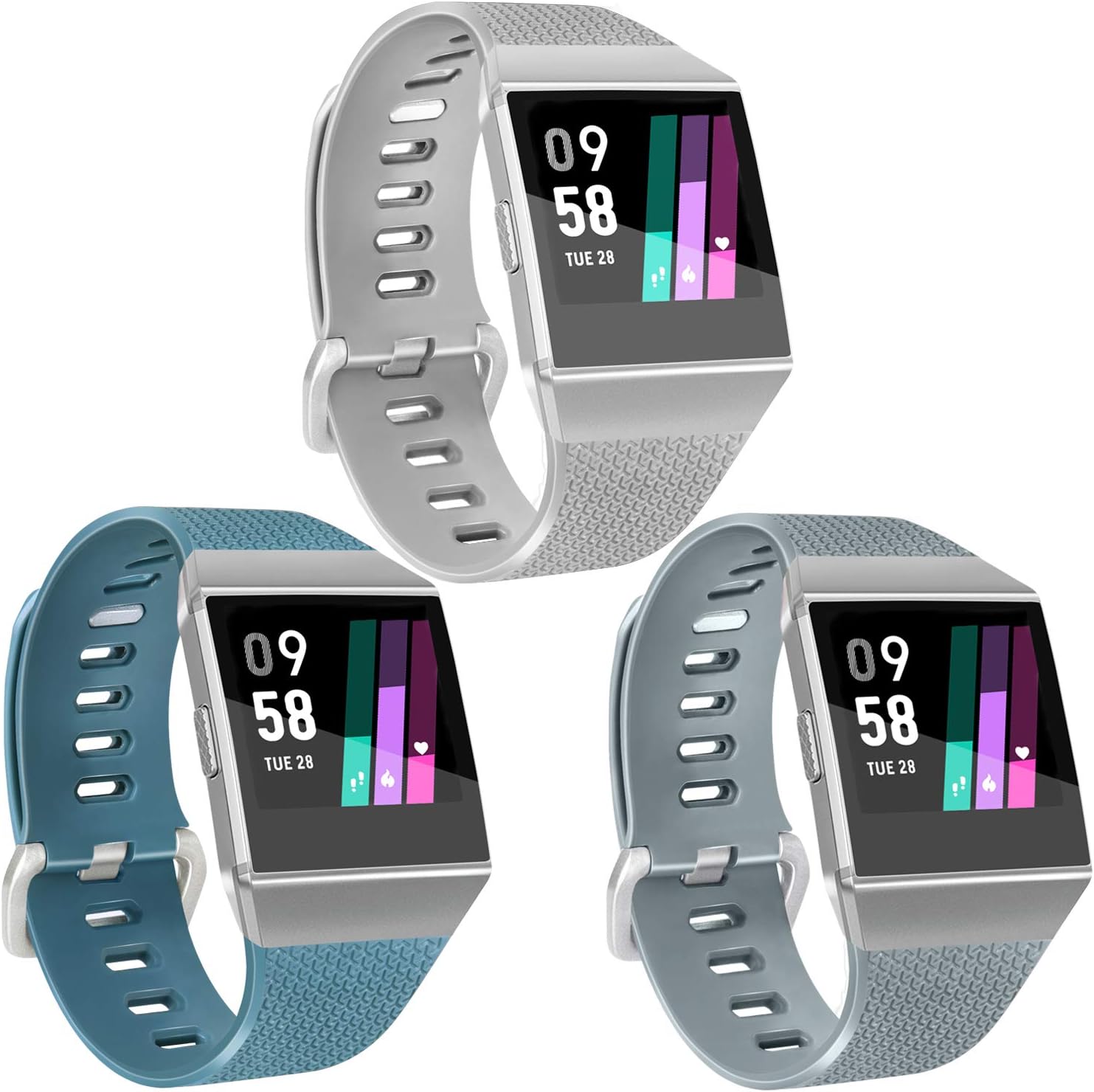 VANCLE 3 Pack Rose Gold Silver Bands Compatible with Fitbit Ionic for Women Men, Classic Replacement Accessory Wristbands Compatible with Fitbit Ionic SmartWatch