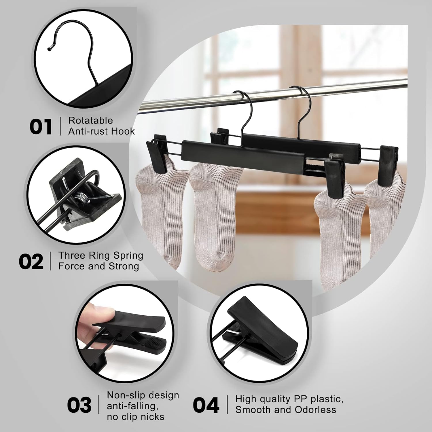 Pants Hanrs with Adjustable Non-Slip Clips Anti-Rust Hanging Hook for