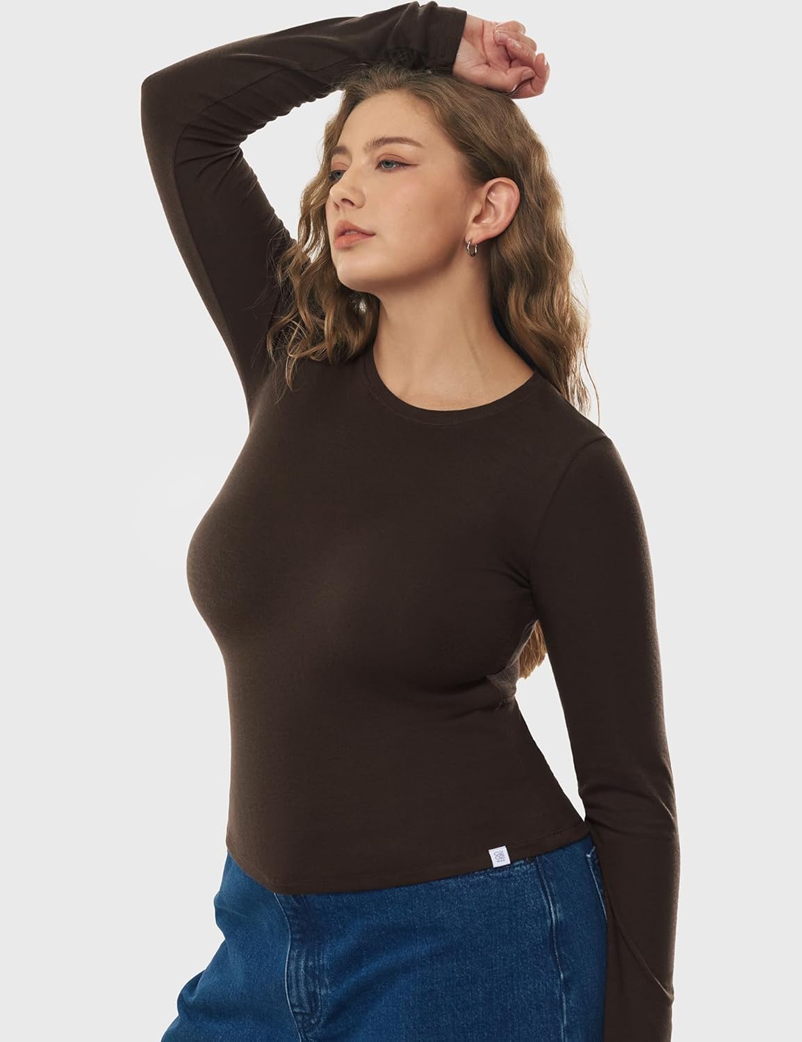 Women's Merino Wool Blend Shirts Long Sleeve Tops Crew Neck Fitted Basic Tee Cozy Embrace Collection - Image 2