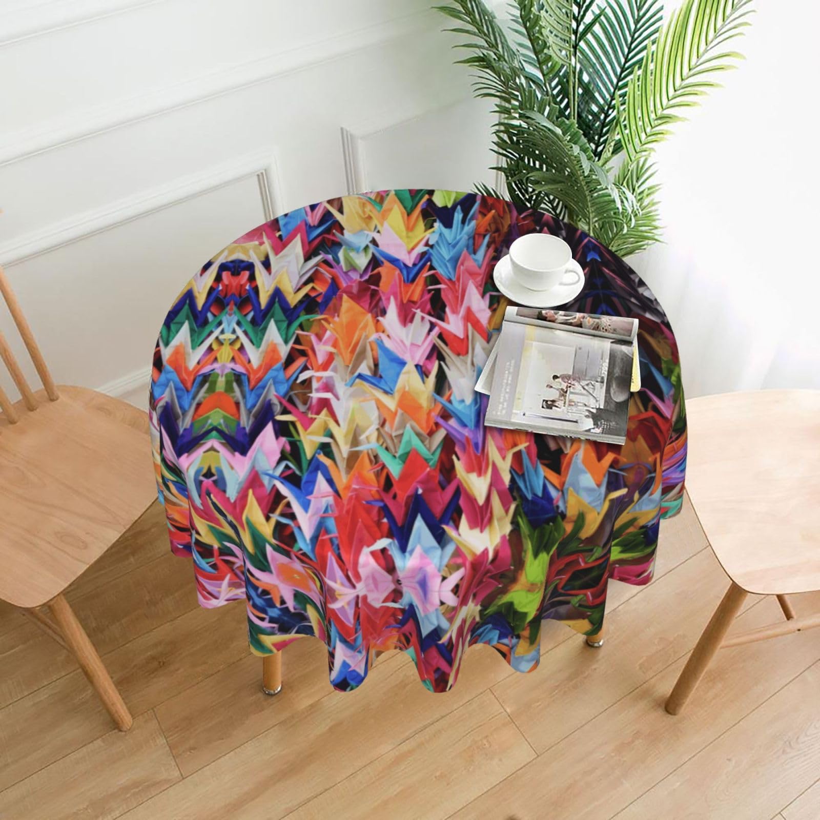 YYHHAOFA Origami Paper Cranes Prints 60in Round Decorative Tablecloth – High-Grade Polyester Throw Cover for Dining, Parties, and Outdoor Events