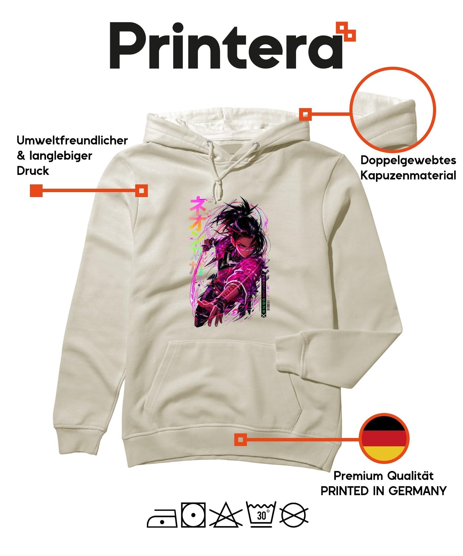 Cyberpunk Samurai Dziewczęca Japonia Y2K bluza z kapturem, naturalna, XXL | Manga Katana Miecz Techwear Vaporwave Otaku Streetwear Prezent Japońska Sztuka Estetyczna Wojownik
