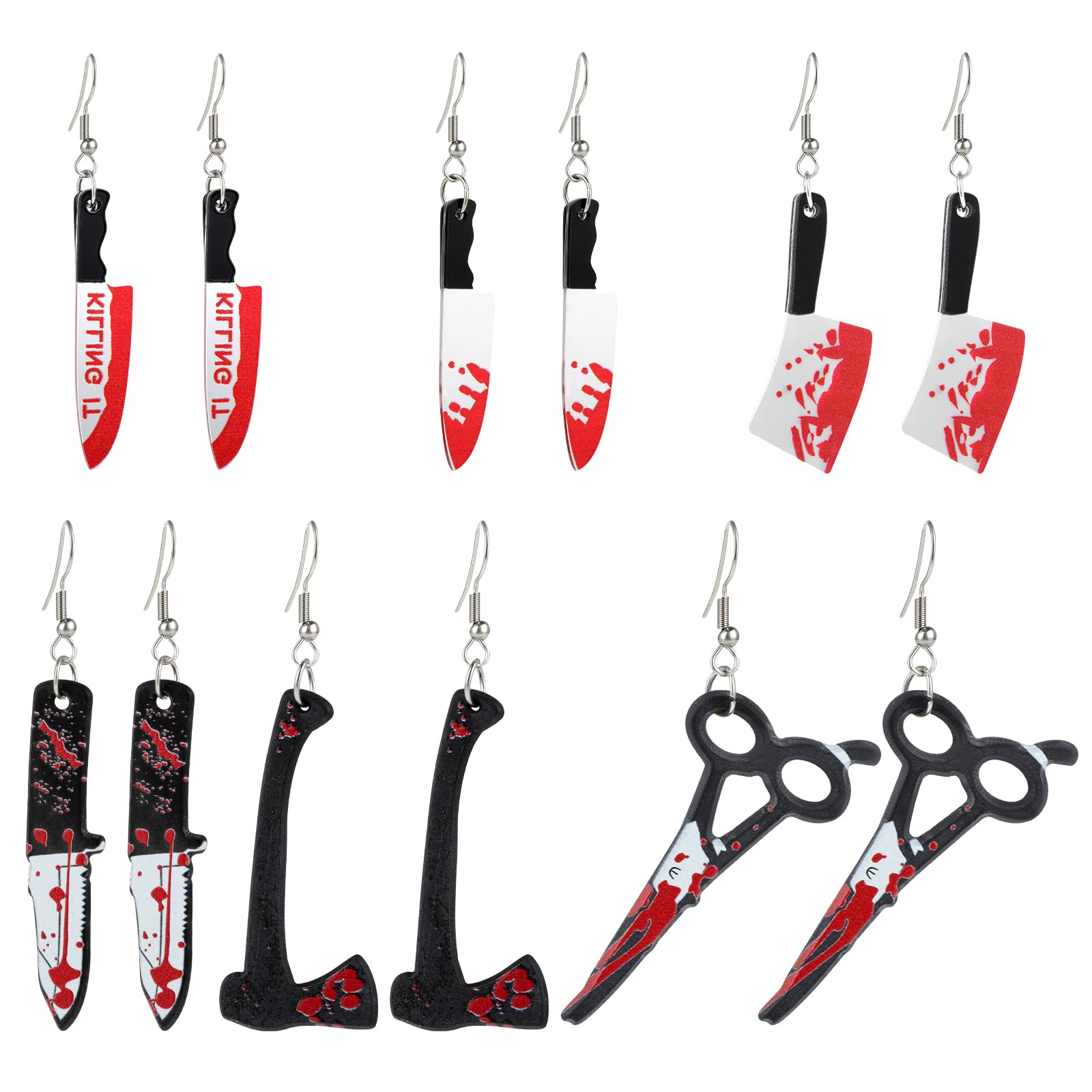 LIULINY 1 Paio Orecchini di Halloween, Halloween Raccapricciante Coltello Orecchini, Acrilico Earrings Coltello Decorazione Horror, per Donne Ragazze Bambini Charms Regali Bomboniere Partito Feste