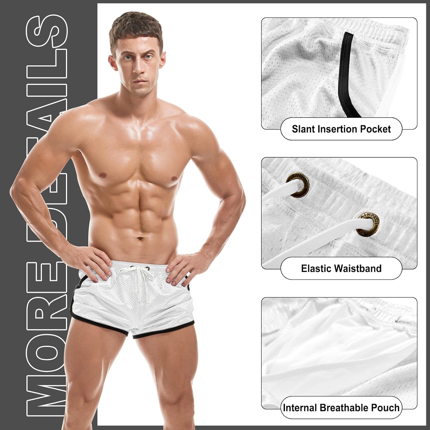 AIMPACT Mens Mesh Shorts Retro 3 Inch Sexy Side Split with Pockets Athletic Workout Running Booty Short Shorts - Image 4