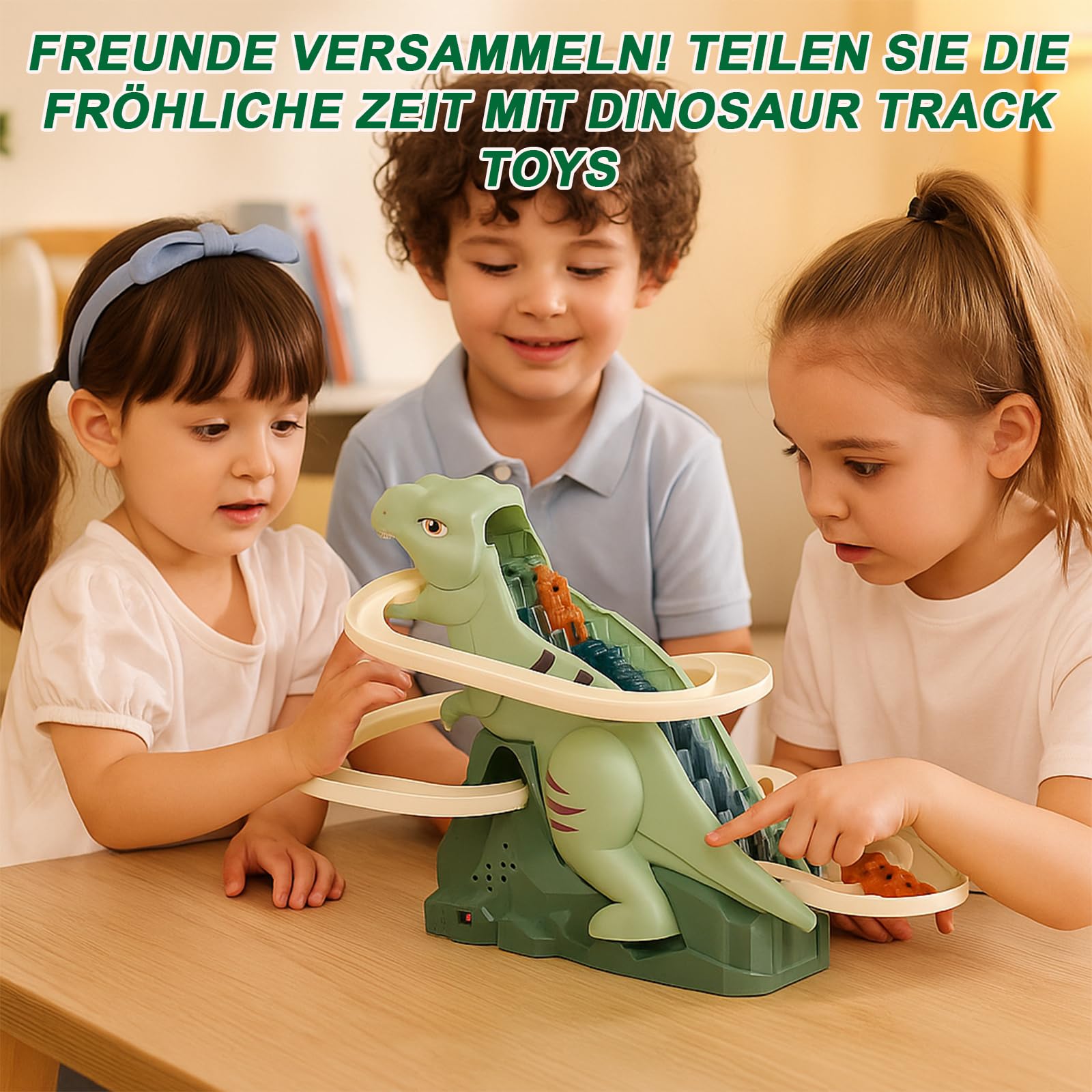 Dinosaurier Spielzeug Elektronischer Slide Mit Lichtern Und Kinder Musik - Kinder Achterbahn Spielzeug, Slide Track mit 3 Dinosauriern, Dinosaur Climbing Roller Coaster Toy FüR Kleinkinder, Spiele