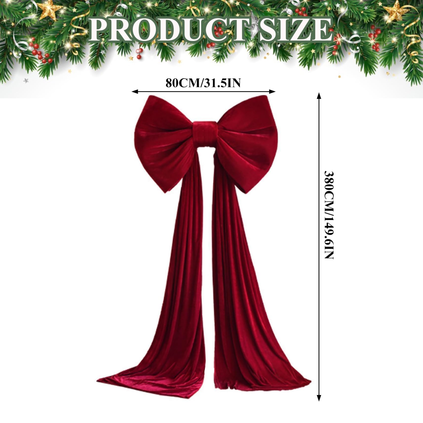 Fiocco Puntale Per Albero Di Natale - Extra Large In Velluto Rosso, Code Lunghe, Decorazione Festiva