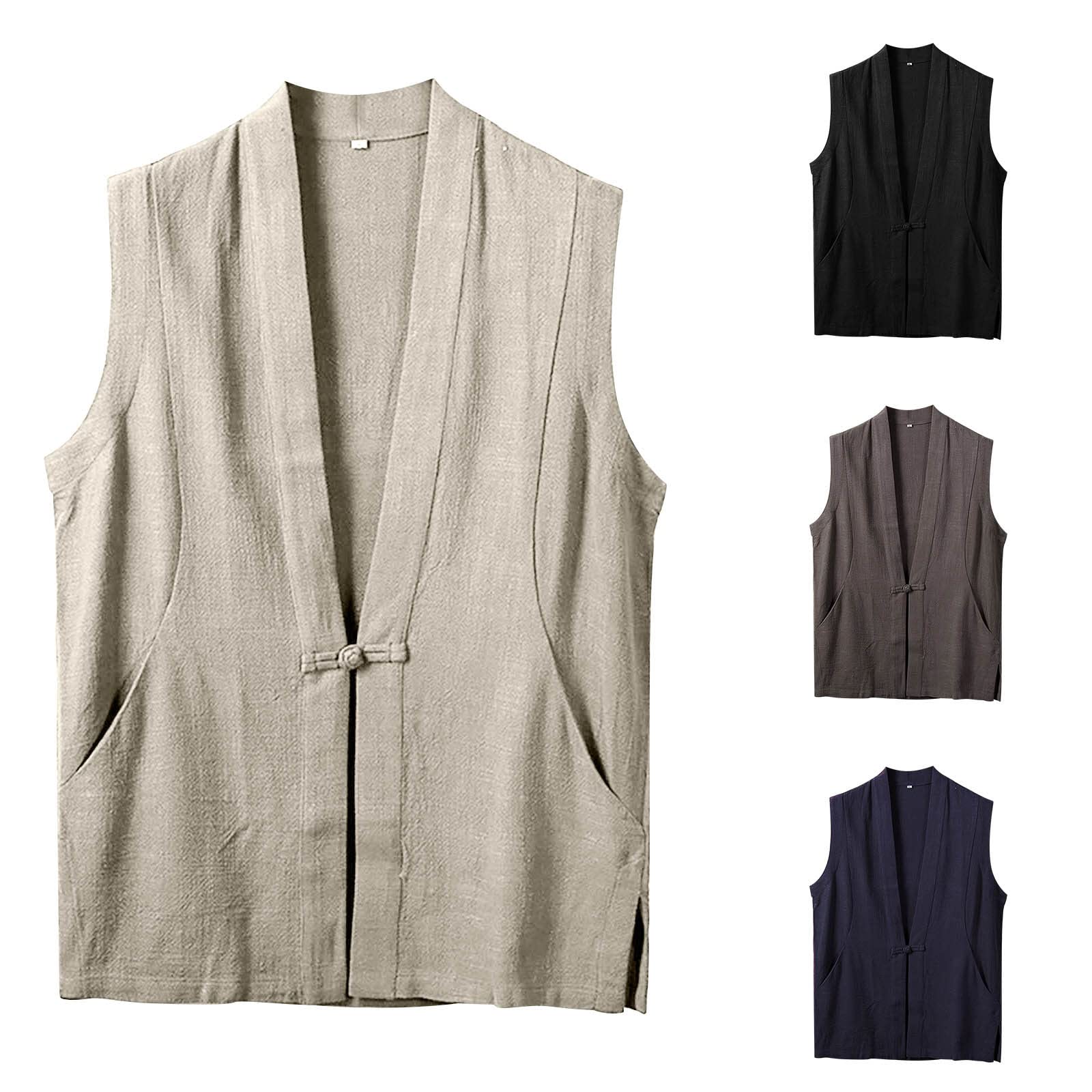 Gilet in lino, da uomo, in lino, estivo, senza maniche, per uomo